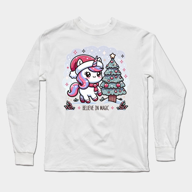 Magical Kawaii Unicorn Christmas Long Sleeve T-Shirt by WEARWORLD